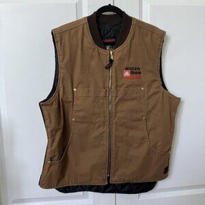 Vintage Tough Duck Canvas Vest Mens XL Brown Home Hardware Quilted Full Zip